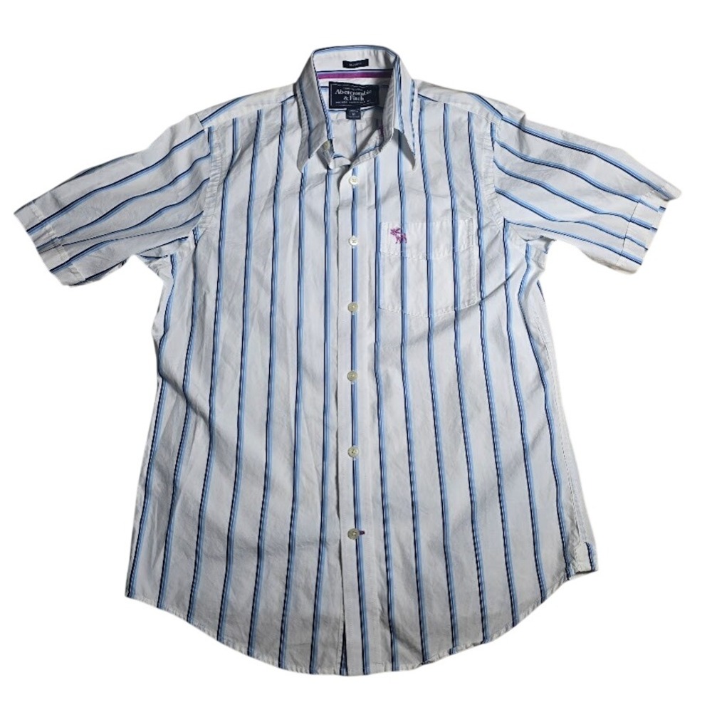 Abercrombie & Fitch Mens Muscle Fit Short Sleeve Button Down Striped Shirt M
